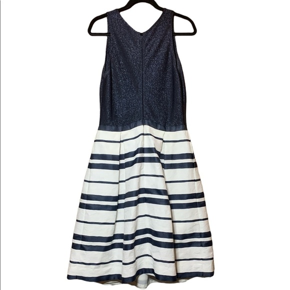 Fit & Flare Dress Navy Blue Sparkle Sleeveless Striped Party Cocktail - Picture 2 of 7